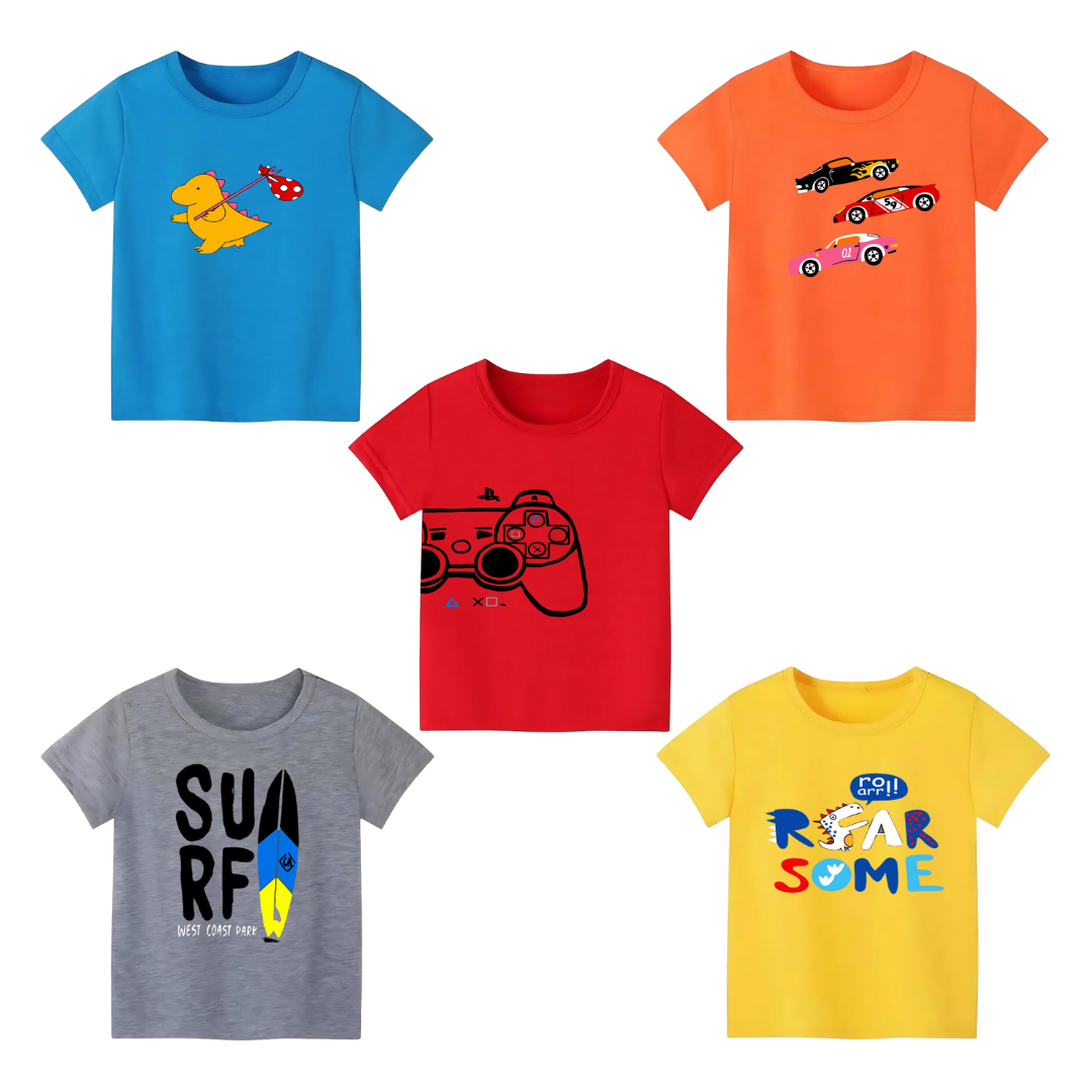 Pack of 5 Printed T-shirts For Kids - Kids N Tees