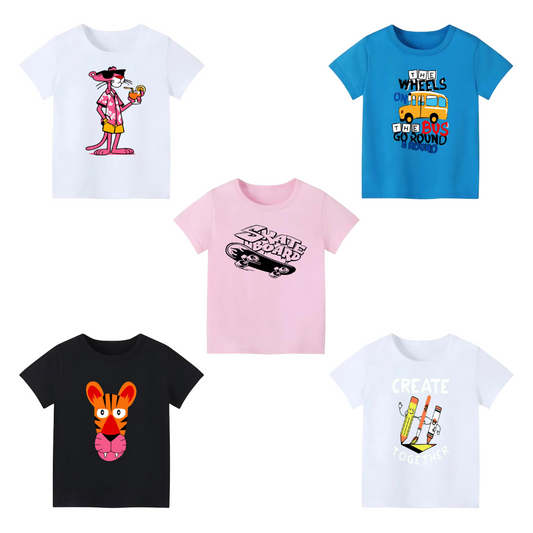 Pack of 5 Printed T-shirts - Premium Printed T-shirts for Teen Boys & Girls - 100% Cotton, High-Quality DTF Prints - Kids N Tees