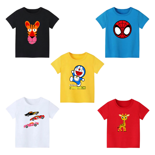 Pack of 5 Printed T-shirts - Premium Printed T-shirts for Teen Boys & Girls - 100% Cotton, High-Quality DTF Prints - Kids N Tees